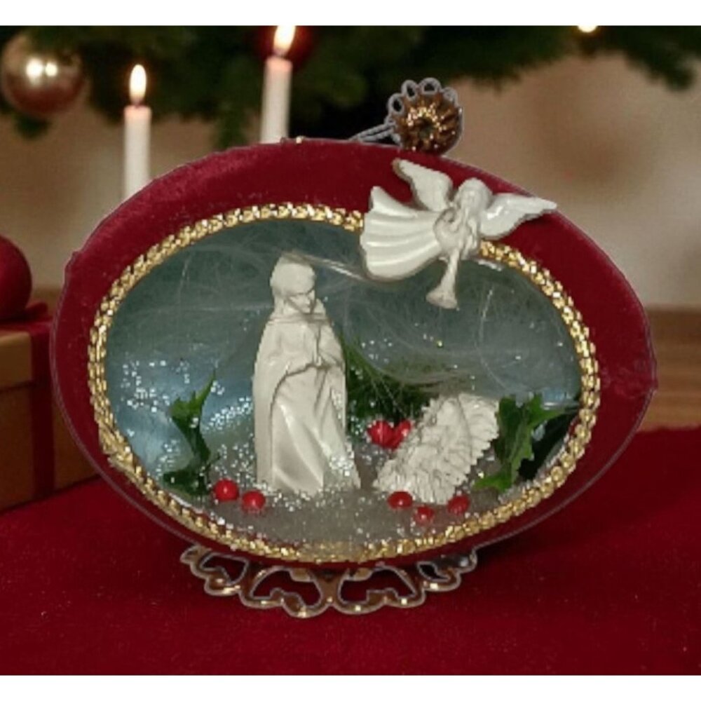 Vtg Christmas Ornament Diorama Decorated Egg Nativity Scene Ornate Mary Jesus
